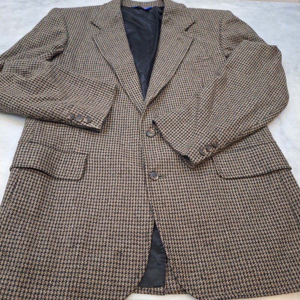 Vintage Pendleton Blazer Mens 44 Long Houndstooth Wool Blend Sport Coat Repairs